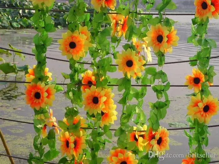  240CM Long Artificial Sunflower Silk Flowers Garland Vine Ivy Rattan Leaf Flower Craft for DIY Home Wedding Floral Decorative Flowers