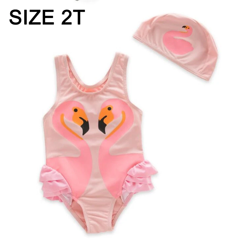 Купальная Одежда для девочек милый детский купальный костюм с шапкой для плавания, кружевной купальный костюм с оборками и лебедем для маленьких девочек одежда для плавания из одного предмета для детей 2-6 лет - Цвет: 2t-pink