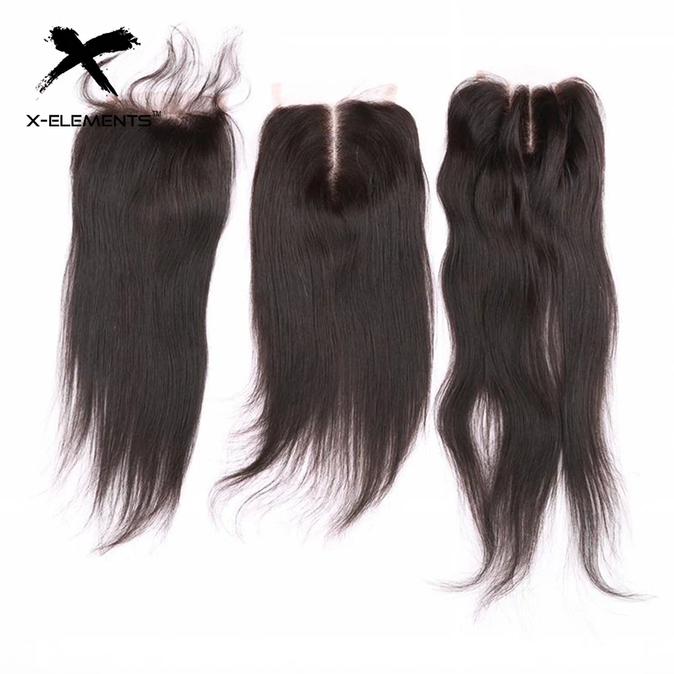 

X-Elements 4x4 Straight Lace Closure Brazilian Hair Weaves Non-Remy 100% Human Hair Extensions Natural Color Swiss Lace Closure