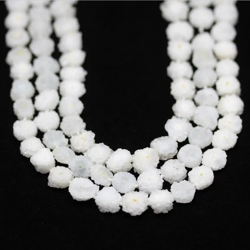 

Approx 30PCS,Natural White Druzy Geode Slab Beads Pendant,Raw Drusy Quartz Sunflower Shape Beads Necklace Jewelry,10-15mm
