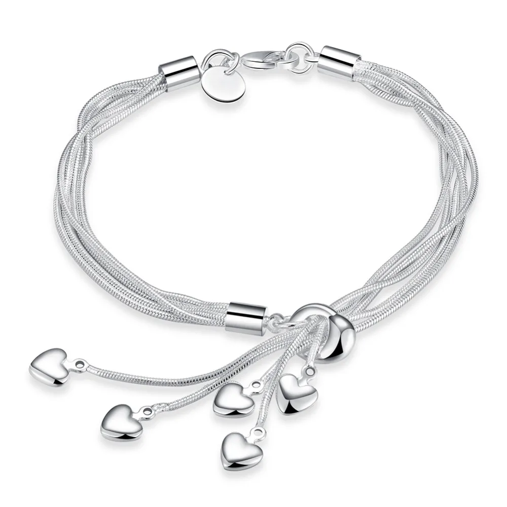 925 Silver Bracelets Women Chain Heart Pendant Bracelet Silver Jewelry