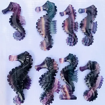 

natural colorful fluorite hand carved crystal hippocampus animal as gift wholesale stones and minerals 60-70mm