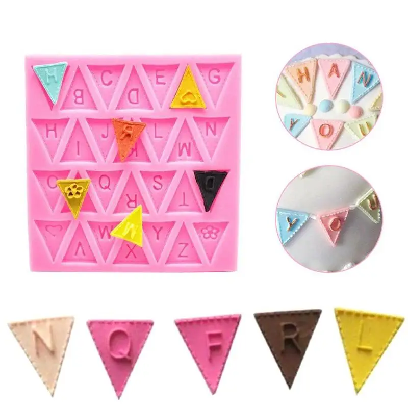 

Kitchen Silicone 3D DIY Chocolate Flag Bunting Trays Cake Mold Decorating Tools Bakeware Home Alphabet Letter Trays Fondant Cake