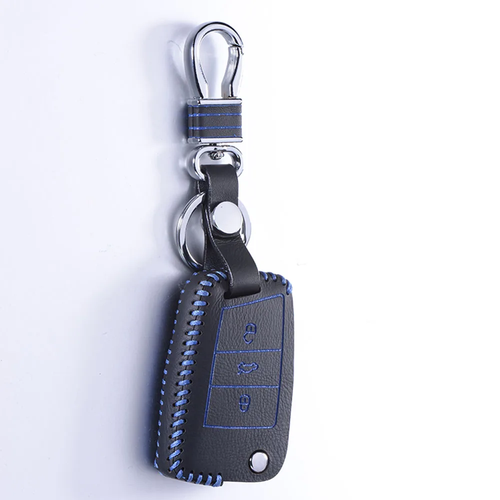 Top Layer Leather Remote Case for VW Golf 7 GTI R MK7 Passat Tiguan Bora Polo Seat Leon Ibiza Skoda Octavia A7 Keychain Fob