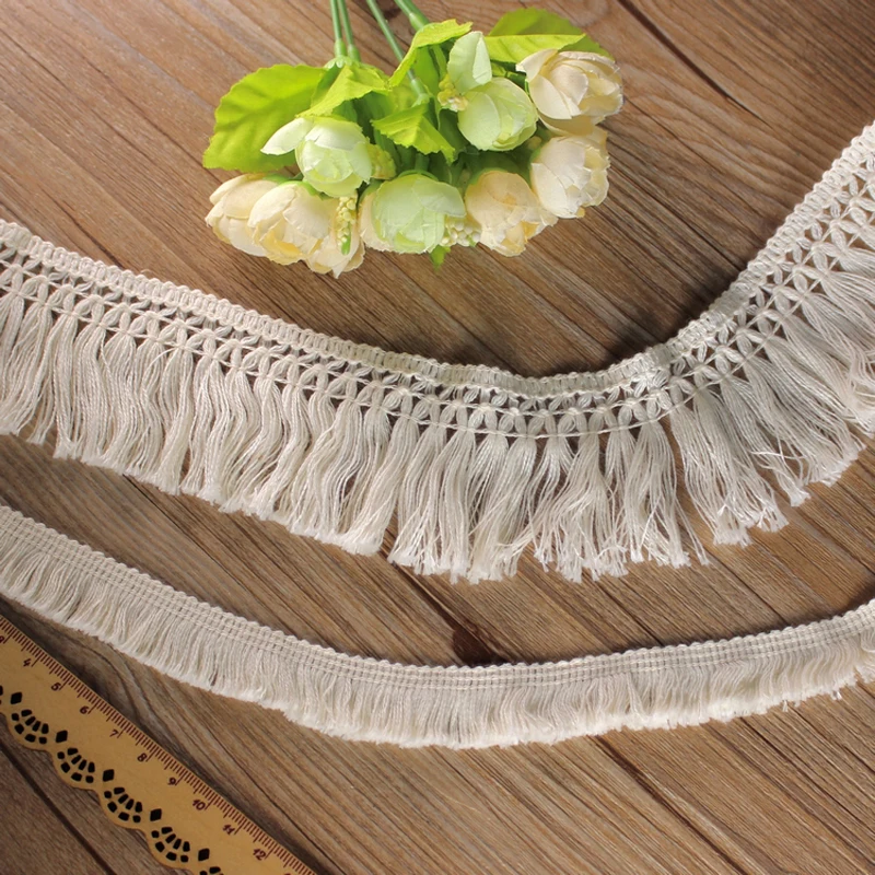 50 Yards Cotton Beige Tassel Lace 6cm Fringe Lace Trims For DIY Sewing
