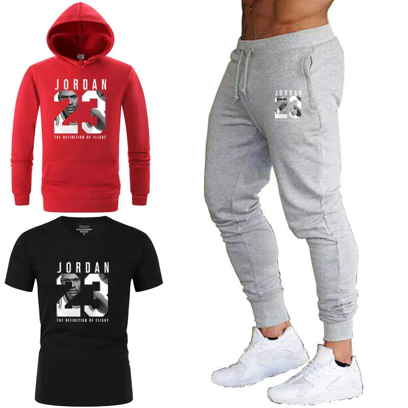 الرجال الأزياء رياضية عارضة Sportsuit الرجال هوديس/بلوزات + Sweatpants الأردن 23 طباعة عداء ببطء دعوى الرجال مجموعة العلامة التجارية الملابس