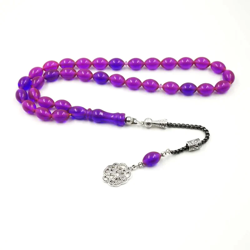 

Muslim Purple resin Tasbih bracelet 33 bead Man or Women Purple rosary kehribar tespih March 8 gifts Men's Misbaha