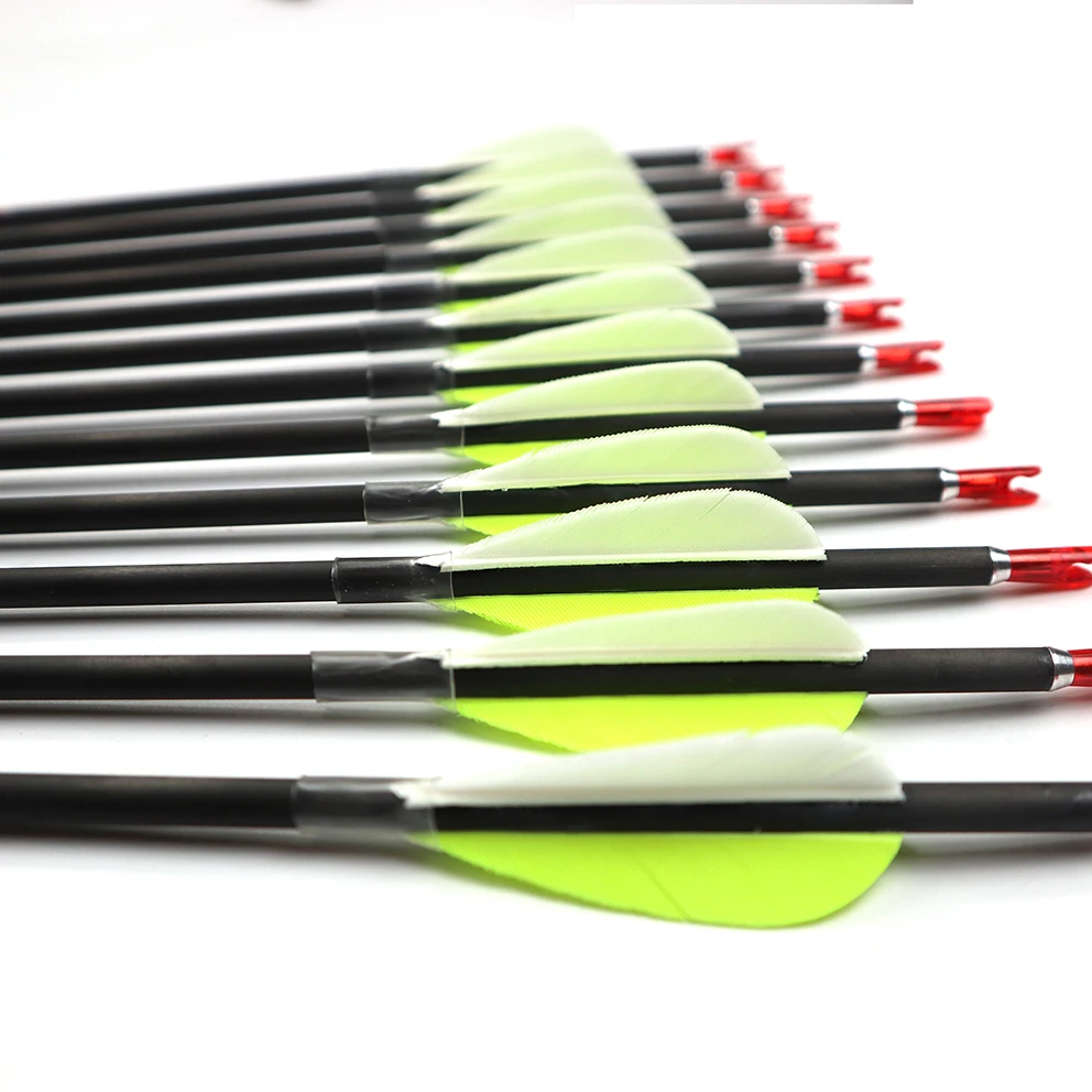 

12pc New ID4.2mm Pure Carbon Arrow With 5.5 cm Real Turkey Feather Spine 300 350 400 500 600 700 800 For Recurve Bow Shooting