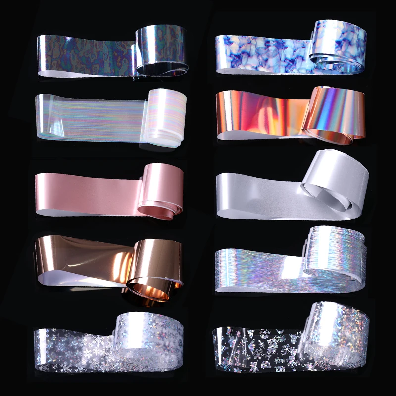 

10 Pcs Nail Art Foils Laser Shinning AB Colors Mixed Beauty Transfer Tips Sticker Craft DIY Manicure Decorations