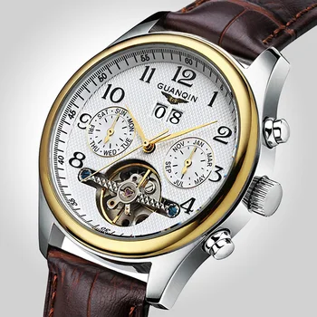 

GUANQIN Watches Men Leather Strap Top Luxury Brand Sapphire Waterproof Automatic Mechanical Analog Tourbillion Fashion Men Watch