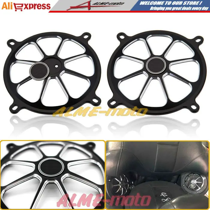 1Set Black CNC Billet Aluminum 5" Audio Fairing Mount Speaker Grill Cover For Harley Davidson