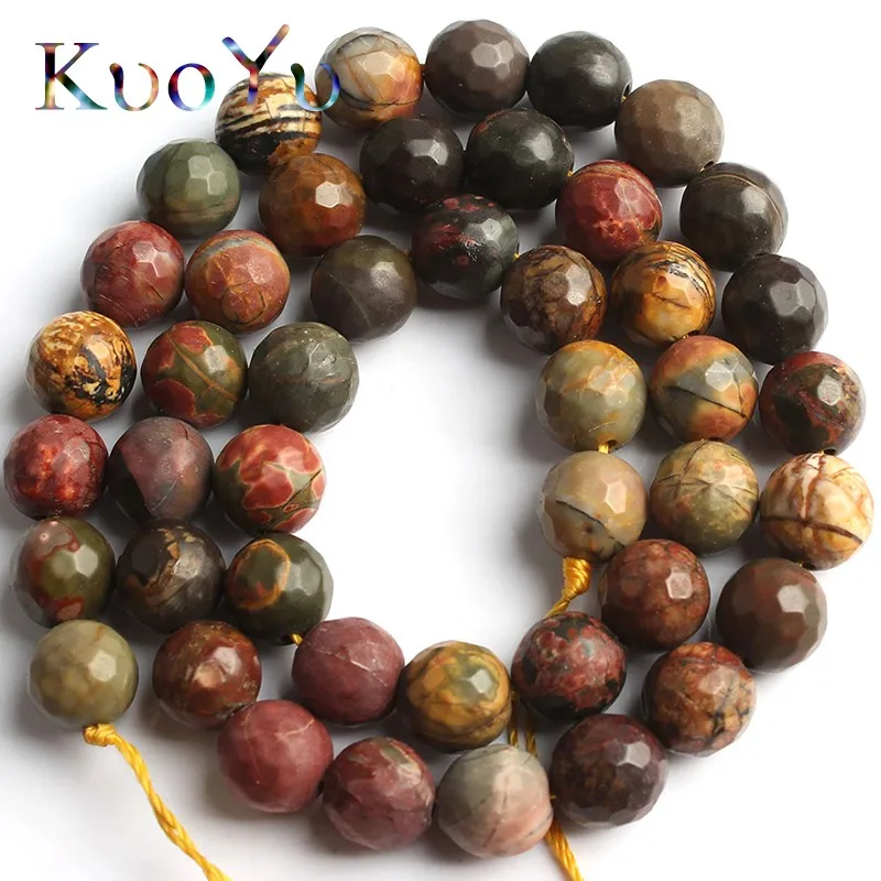 

Natural Faceted Colorful Picasso Jaspers Round Loose Spacer Stone Beads 15''Strand 4-12mm For Jewelry Making DIY Bracelets