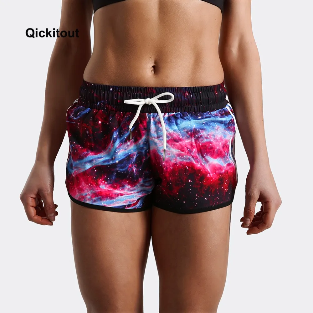 Qickitout женские сексуальные эластичные шорты звездное пространство Цифровой принт «Галактика» Фитнес Короткие штаны Большой размер шнурок Летний пляж