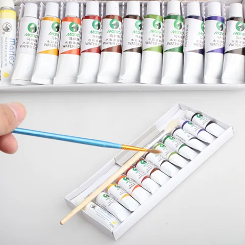 Artigos de Papelaria os Recém-chegados 12 Cor da Água com Escova Tubos Caneta Gouache Pigmento Crianças Pintura Aprendizagem Escola Acessórios 5 ml