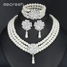 Mecresh, круглый имитация жемчуга, Дубай, наборы свадебных ювелирных изделий, массивный свадебный браслет, серьги, ожерелье, наборы, вечерние аксессуары, TL371