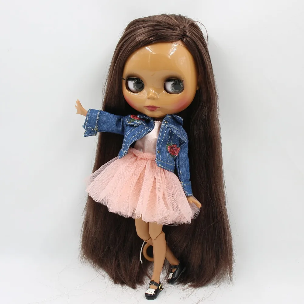 ICY DBS Blyth Doll 1/6 bjd toy dark skin white skin long straight deep brown hair 3