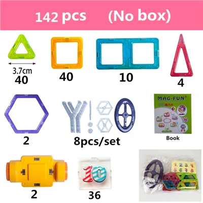 142 шт. Мини Магнитный конструктор, пластиковые магнитные блоки, набор для строительства, модель и строительные игрушки, развивающие игрушки, детский подарок с коробкой - Цвет: 142 pcs no box
