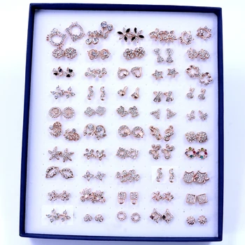 

Free Shipping Factory 50pairs Mixed Design Exquisite Alloy Plated With Gold,With Shining Rhinestones Fashion Jewelry
