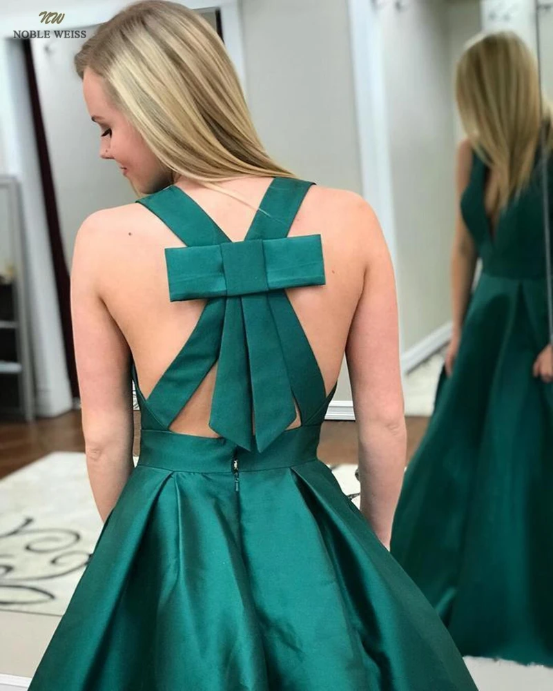 Платья для выпускного вечера 2019 с v-образным вырезом, зеленое сатиновое платье vestido de gala, длина до пола, платье для выпускного вечера с