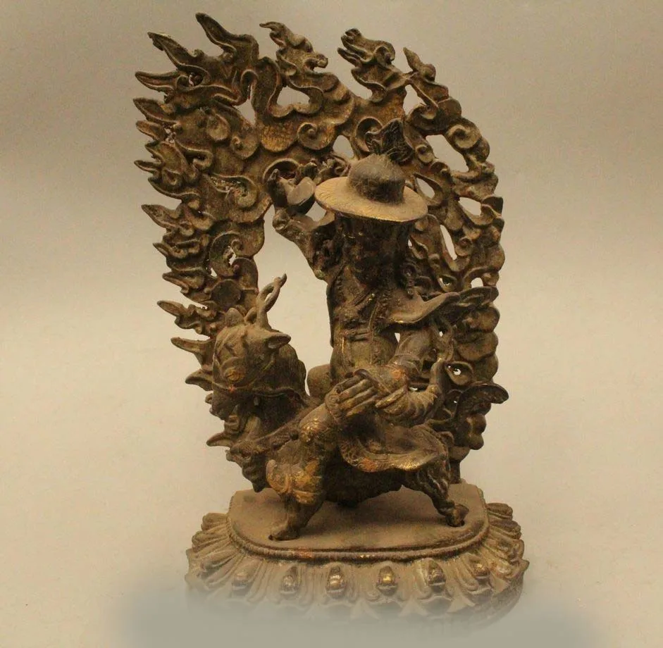 

DS 11"China Tibet Buddhism Folk Bronze Gilt Seat Horse heavenly king Buddha Statue