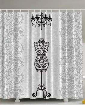 

Gray Shower Curtain Dress Form Mannequin Black Chandelier White Lace Home Bathroom Decorating Modern Art Print Polyester Fabric