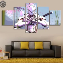 Wall Art Game Poster 5 Panel Overwatch Genji Home Decor Pictures Artwork Canvas Printed Decoration Painting On Cuadros
