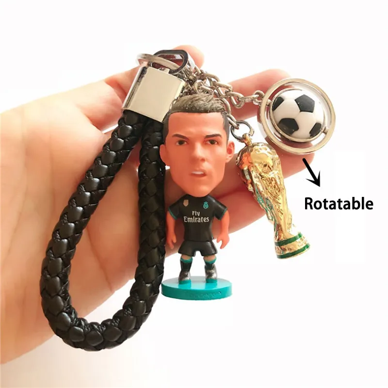 Россия Кубок мира Барселона C Роналду автомобильные Брелоки для ключей связка для ключей кулон вращающийся футбольный Значок команды спортивный браслет - Цвет: Black Ronaldo Soccer