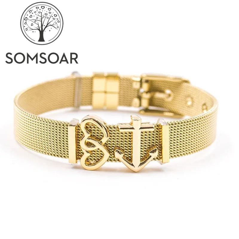 

Dropshipping Newest Gold Color Mesh Charms Bracelet Set can choose DIY charm with 2pcs gold Rubber stops as Mother's day Gift