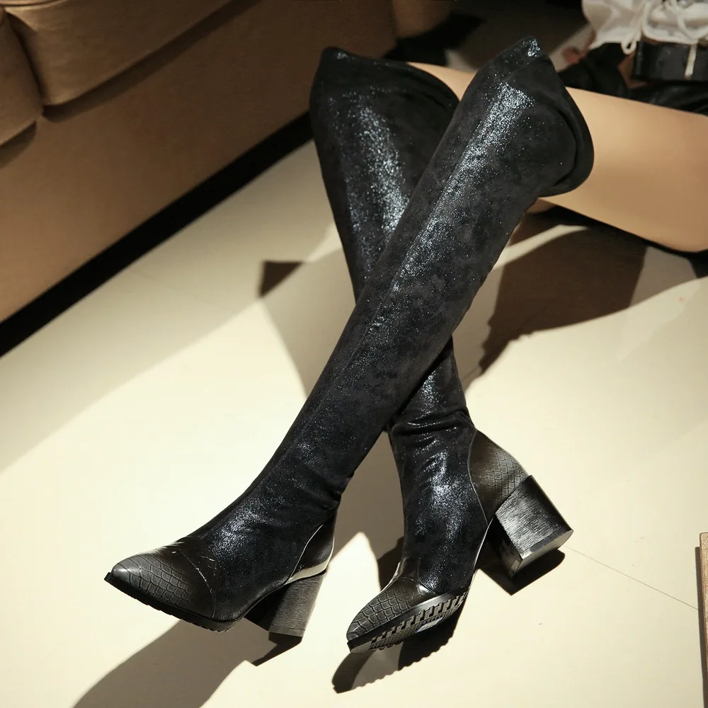 

New European Style Women Autumn And White Boots Vintage Pointed Toe Genuine Leather Thigh Hight Boots Chaussure Femmes DJ-044