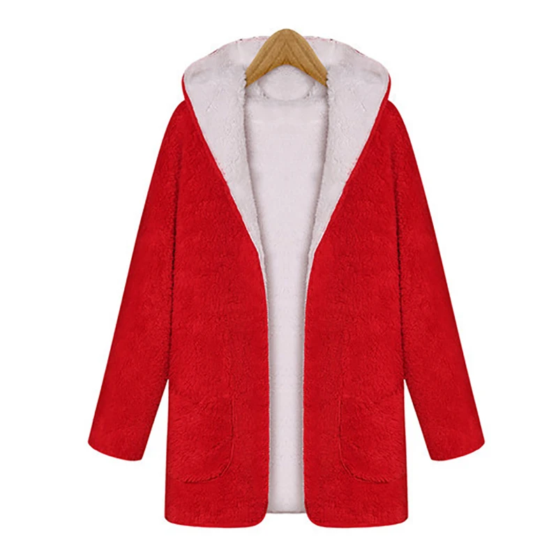 

Fashion Winter Women Lamb Wool Hooded Coat Thicken Warmer Padded Casual Cardigans Outwear Jackets Greatcoat One Plus Size