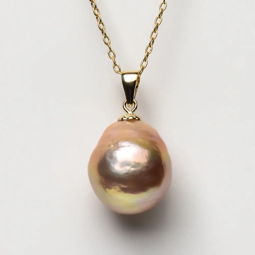 

14.5*13.2MM Baroque Orange Real Freshwater Kasumi Pearl Pendant 9k Yellow Gold