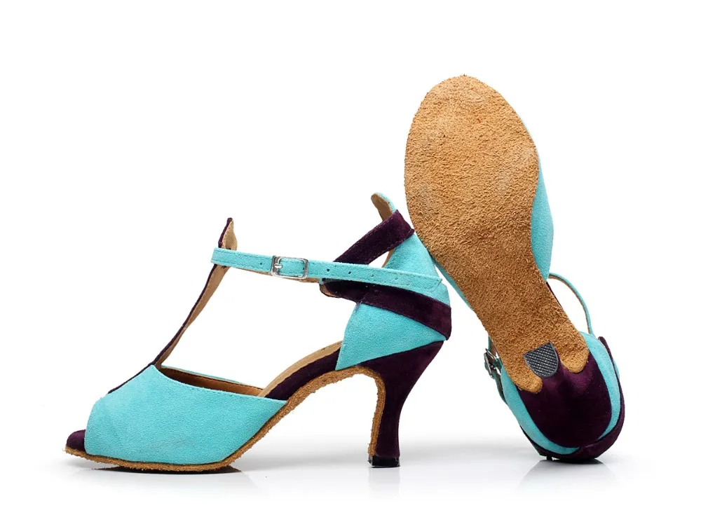 Женская обувь для бальных танцев, латинских танцев, высокий каблук 7,5 см, зеленый, синий цвет, обувь для сальсы, женская обувь для танго, обувь для вечеринок, мягкая подошва, 1570