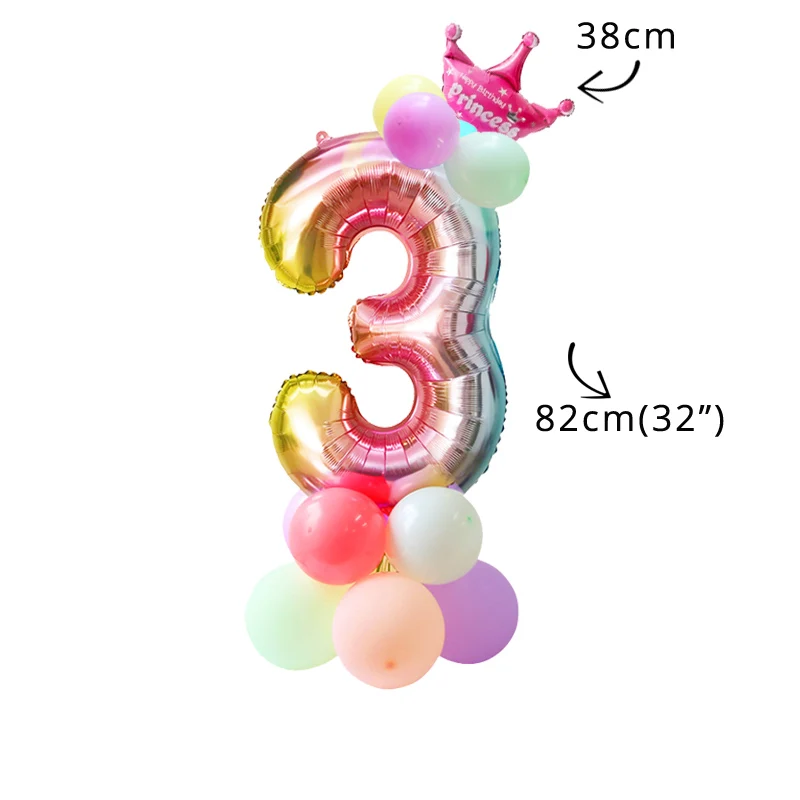 WEIGAO/вечерние воздушные шары в виде единорога на день рождения, вечерние шары в виде единорога, конфетти, аксессуары для дня рождения в виде единорога - Цвет: 32inch number kit 3