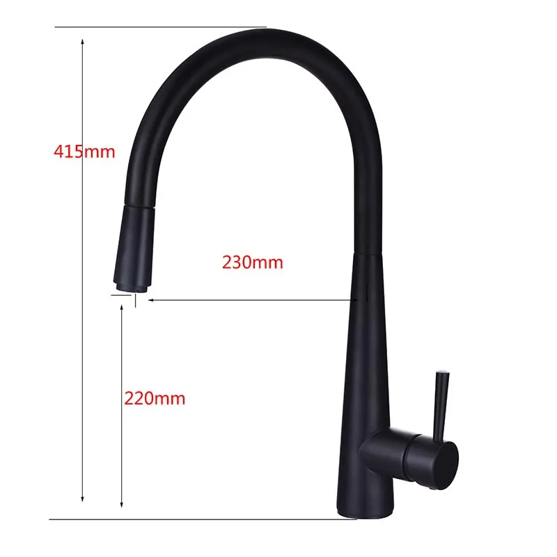  Brass Black Kitchen Faucet High Arch Kitchen Sink Faucet Pull Out Rotation Spray Mixer 2-Function W - 32907826371