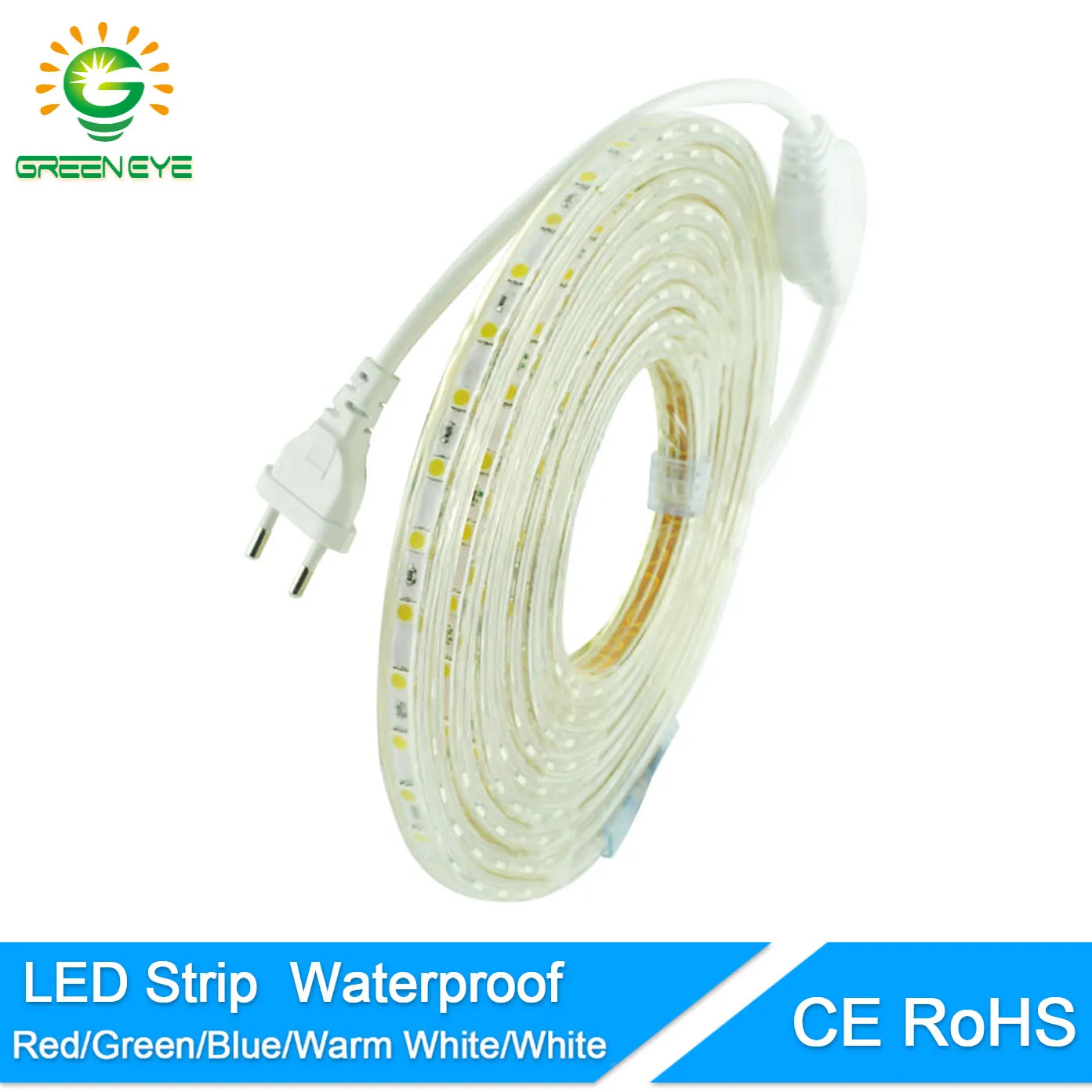 buy GreenEye 220V Led Tape Led Strip With EU Plug Waterproof SMD5050 Flexible 60 Leds Meter Outdoor Garden Lighting Red Blue Green