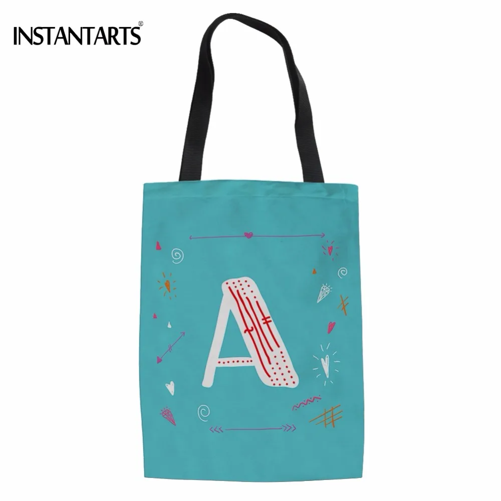 INSTANTARTS A Z Alphabet Letters Print Woman Cotton Shopping Tote Bags