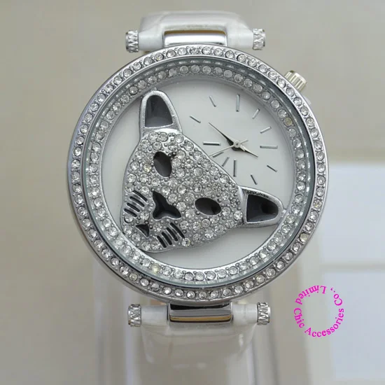 Оптовая цена покупатель хорошее качество Роскошные модные женские кристалл серебра леопарда глава Японии Часы наручные часы час