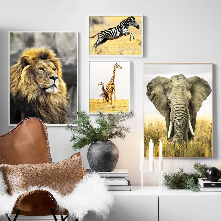 

Lion Elephant Zebra Giraffe Green Plant Wall Art Canvas Painting Nordic Posters And Prints Wall Pictures For Living Room Decor