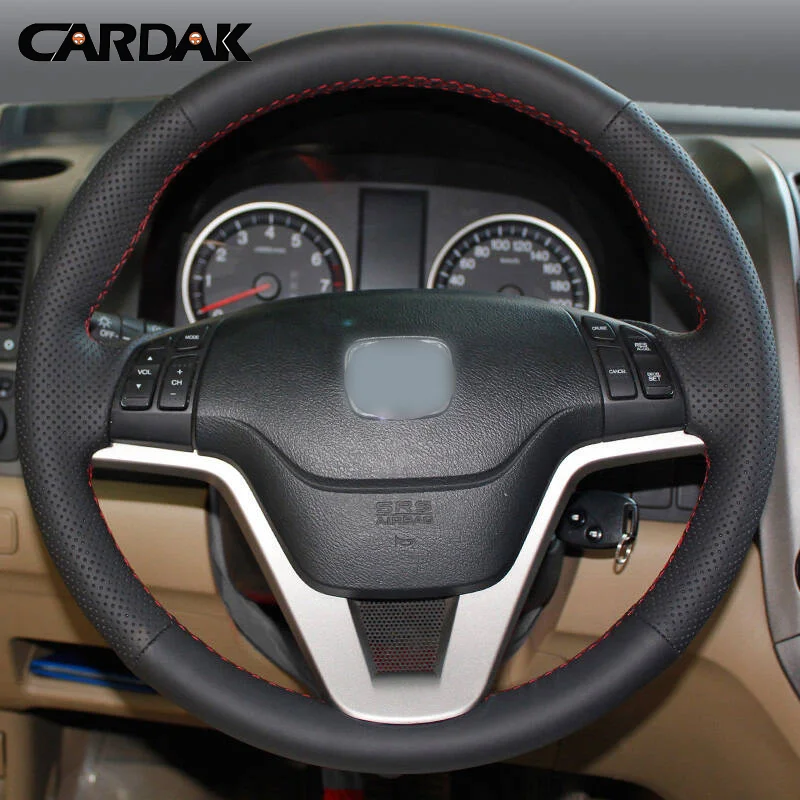 

CARDAR Black Artificial Leather Hand-stitched Car Steering Wheel Cover For Honda CRV CR-V 2007 2008 2009 2010 2011
