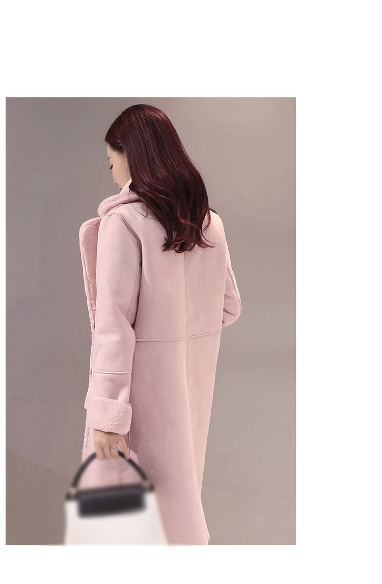 Новинка, зимнее женское замшевое пальто из овечьей шерсти, куртка, утолщенное пальто, женская Повседневная теплая куртка-парка с длинным рукавом, длинное пальто Q123