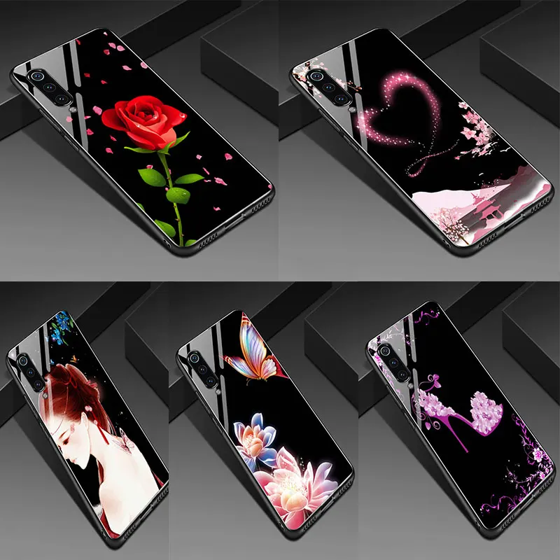 XINGDUO for Bling phone case iphone 8 Rose butterfly glass phone case for iphone 6S/6 Plus/7/8/7 Plus/X/XS/XR/XS MAX cover