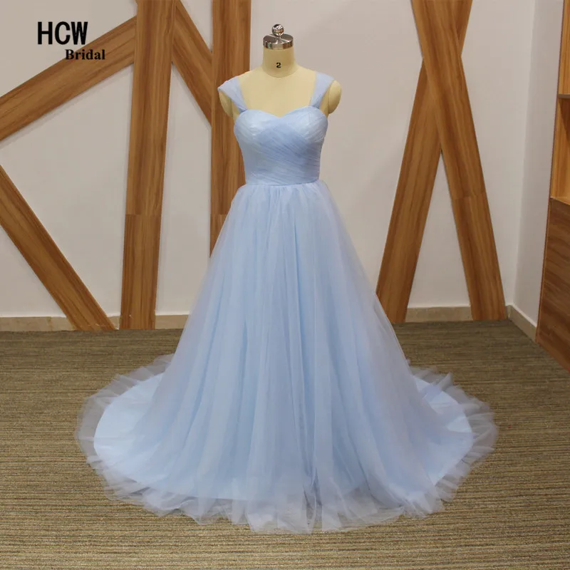 

Simple And Elegant Light Blue Evening Dress Tulle Strapless A Line Lace Up Back Long Formal Evening Dresses 2017 Robe De Soiree