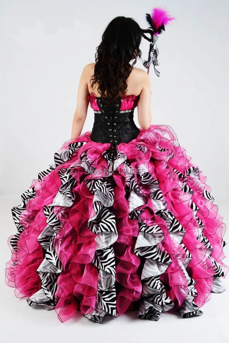 Hot pink and zebra pint sweet 15 dress 