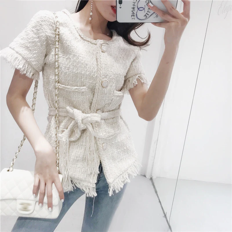 Courtes Femmes Tempérament Frange breasted Slim Veste De Manches 1 Unique Nouvelle coréen Tops Courte D'été À qTI5FA