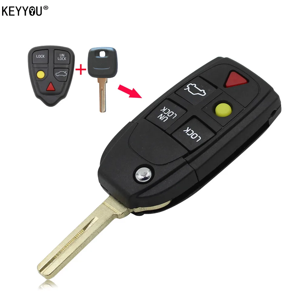 KEYYOU Shell складной Флип Смарт Автозапуск Дело дистанционного брелок 5 Кнопка для Volvo S80 S60 V70 XC70 XC90 - изображение