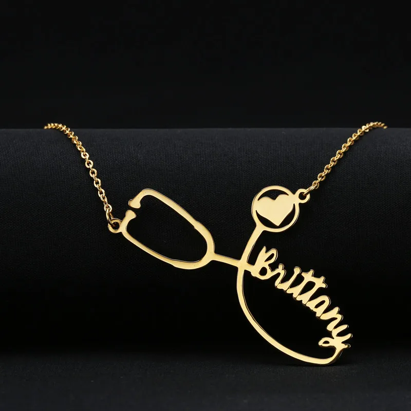 Men Chain Gold Nurse Custom Name Necklace Stethoscope Engraved Necklace ...
