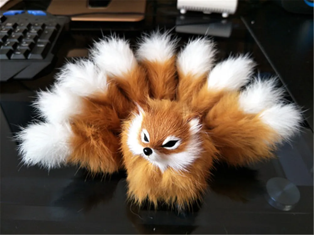 Fancytrader Lovely Nine-tails Fox Plush Toys Mini Realistic Red Brown Fox Animals Doll Decoration Props 10x7cm2