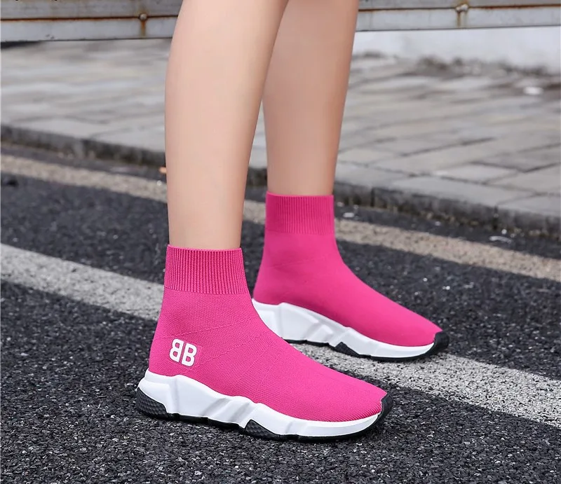 

2018 spring and autumn brand women's boots knit elastic boots socks knit socks boots shoes women's socks and ankle boots shoes