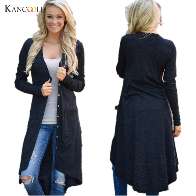 New Fashion Autumn Medium-long Women's Cardigan 2017 Sweater female Vintage elegant pocket Knitted Outerwear Cape Tops JY14