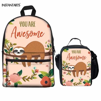 

INSTANTARTS Funny Cartoon Animal Sloth Print Canvas Schoolbags for Teen Boys Girls Middle School Students 2PCS Backpacks Satchel